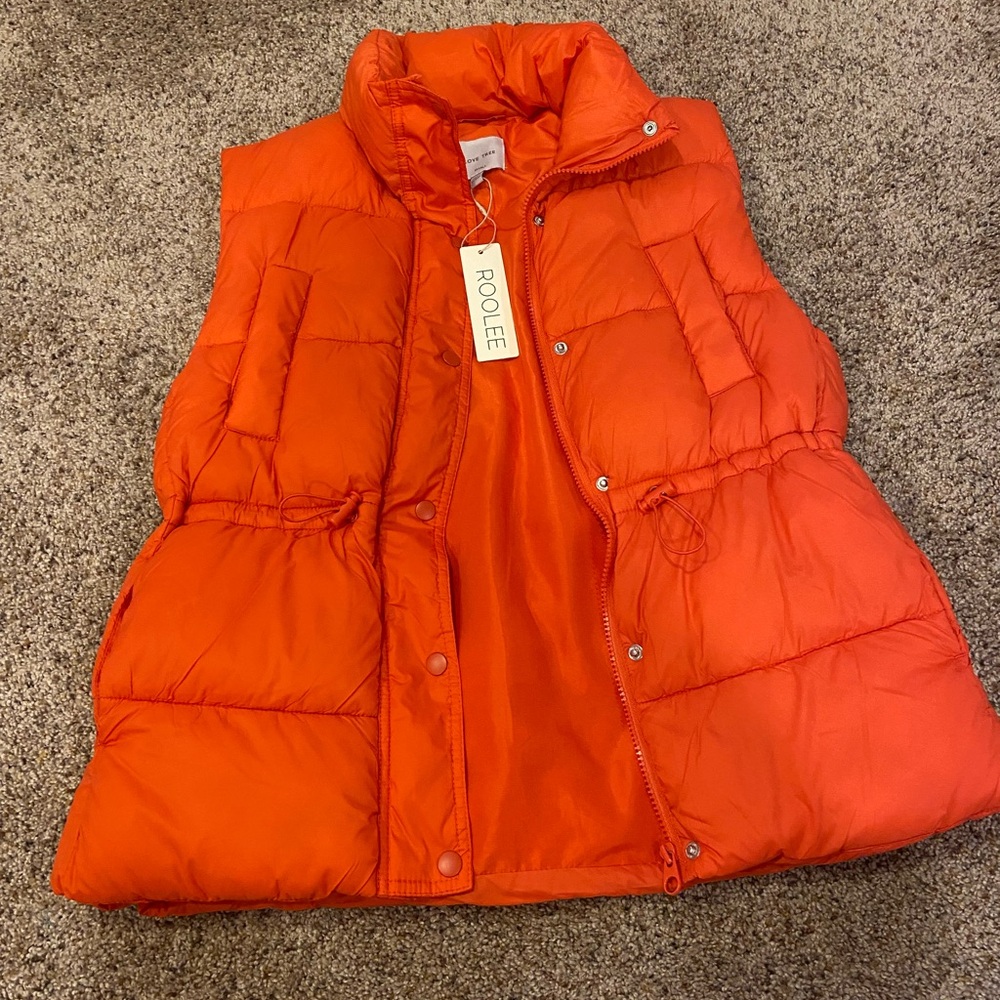 Brand new with tags red “Roolee” puffer vest size small